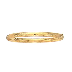 10k Yellow Gold High Polished Dome Florentine Bangle Bracelet, 7