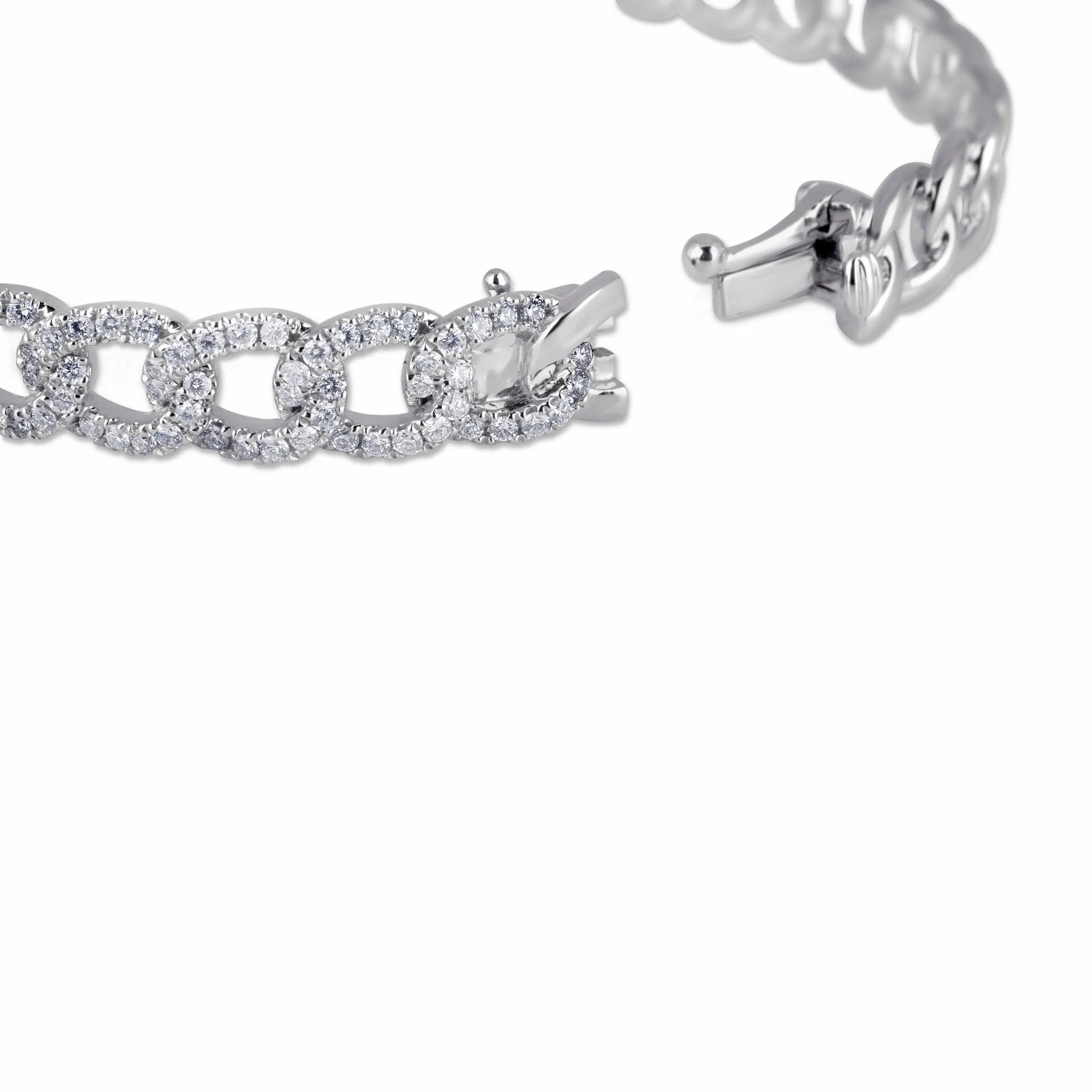 14k White Gold Curb Chain Bangle with Pave Diamond Bracelet 7