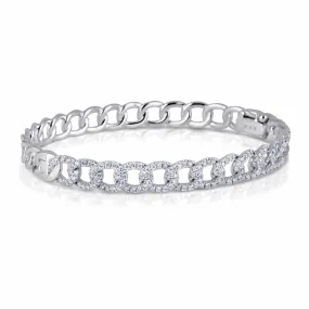 14k White Gold Curb Chain Bangle with Pave Diamond Bracelet 7