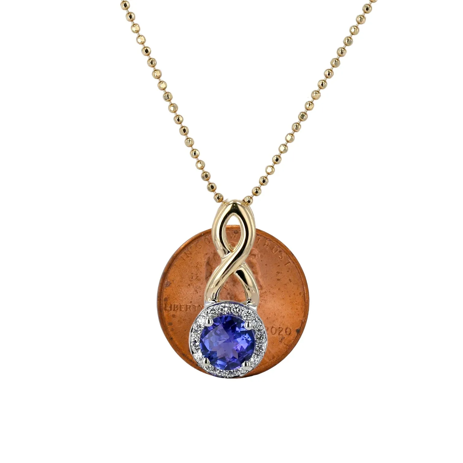 14K Yellow gold drop tear blue sapphire with diamonds necklace