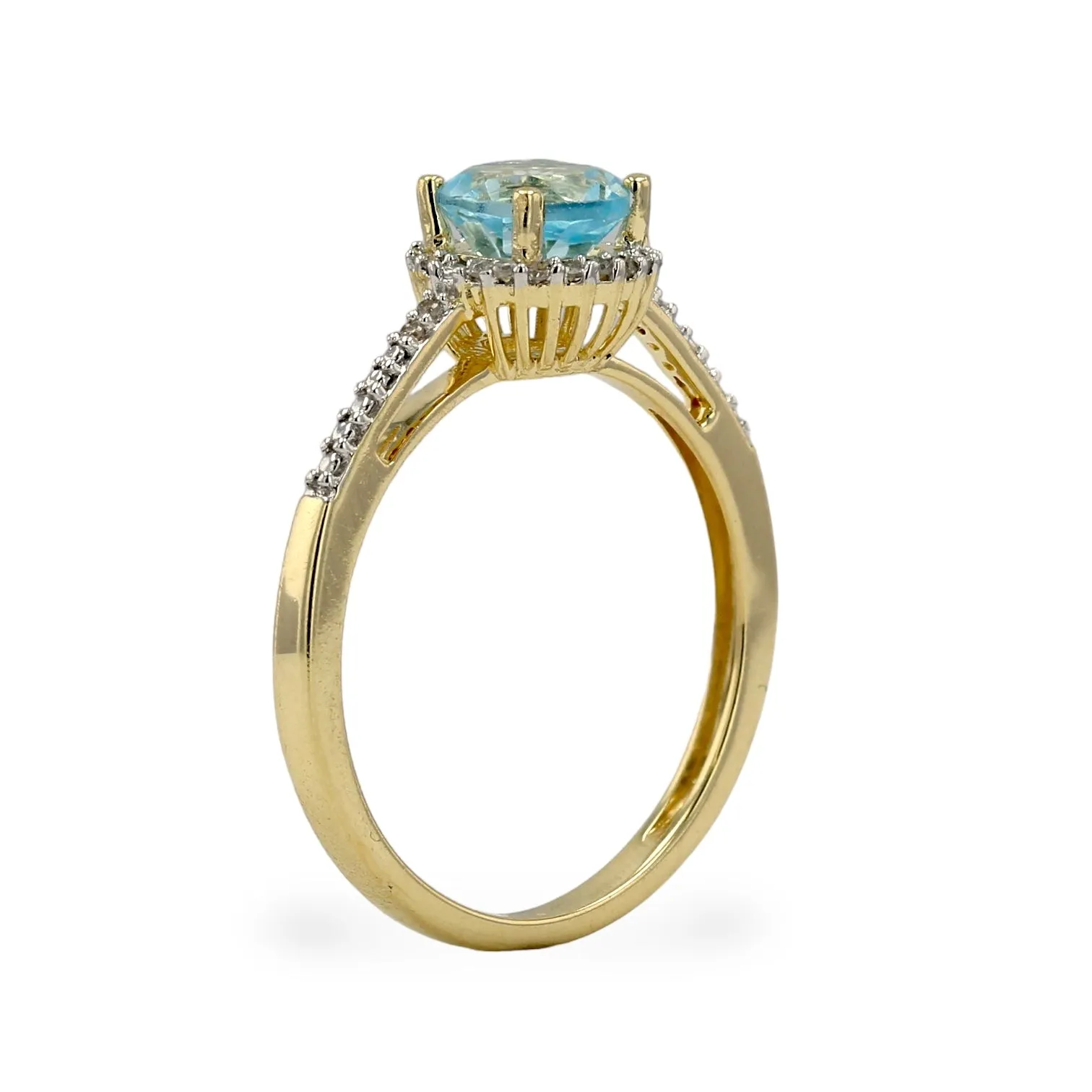 14k Yellow gold halo natural aquamarine and diamonds ring-T0003