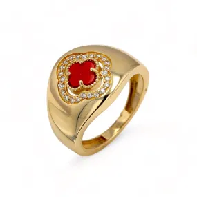 14K Yellow gold red carnelian clover-226732