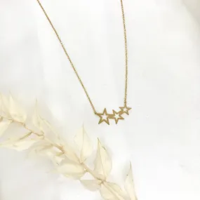 14k Yellow Gold Triple Star Necklace