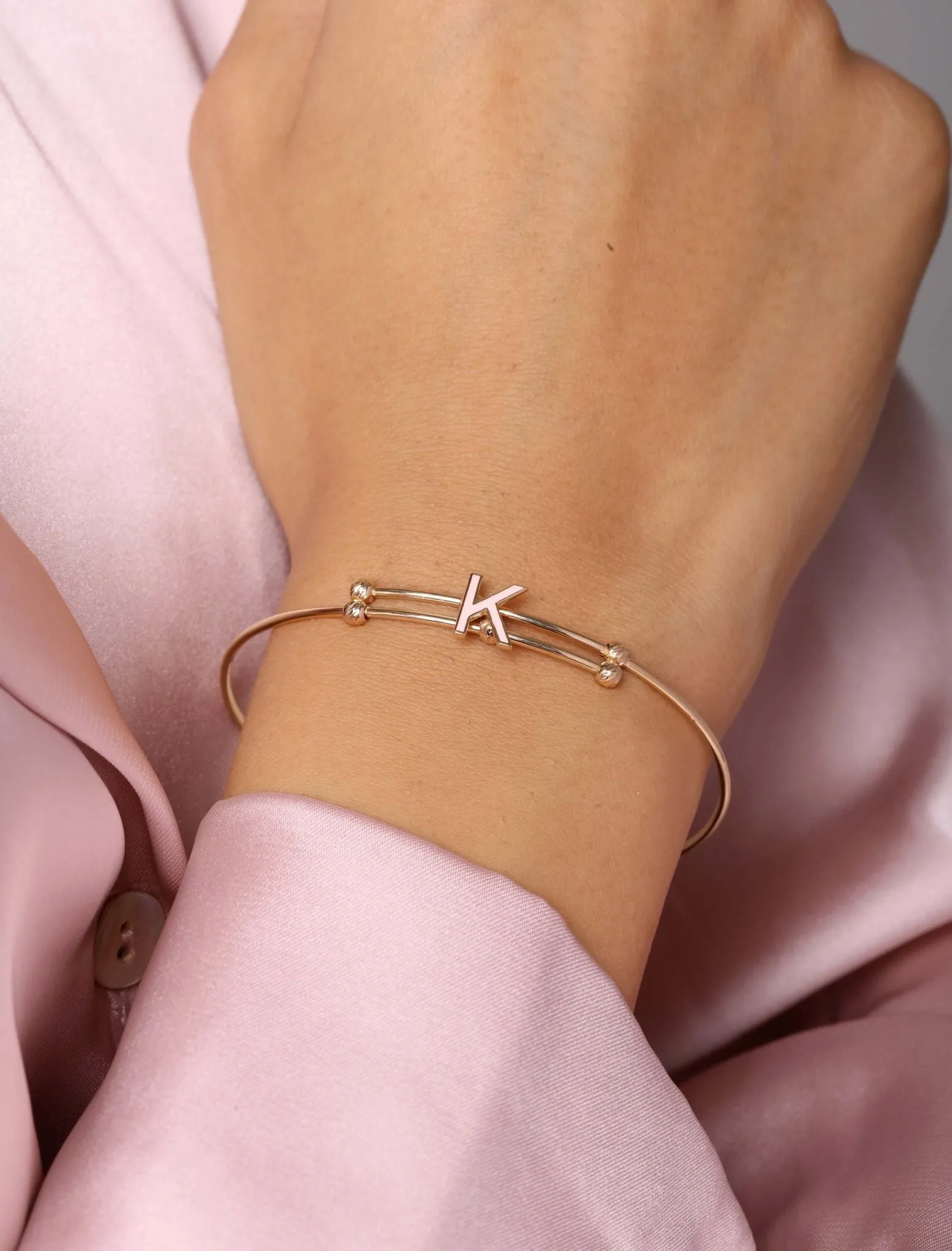 18K Gold Elegant Monogram Enamel Bangle