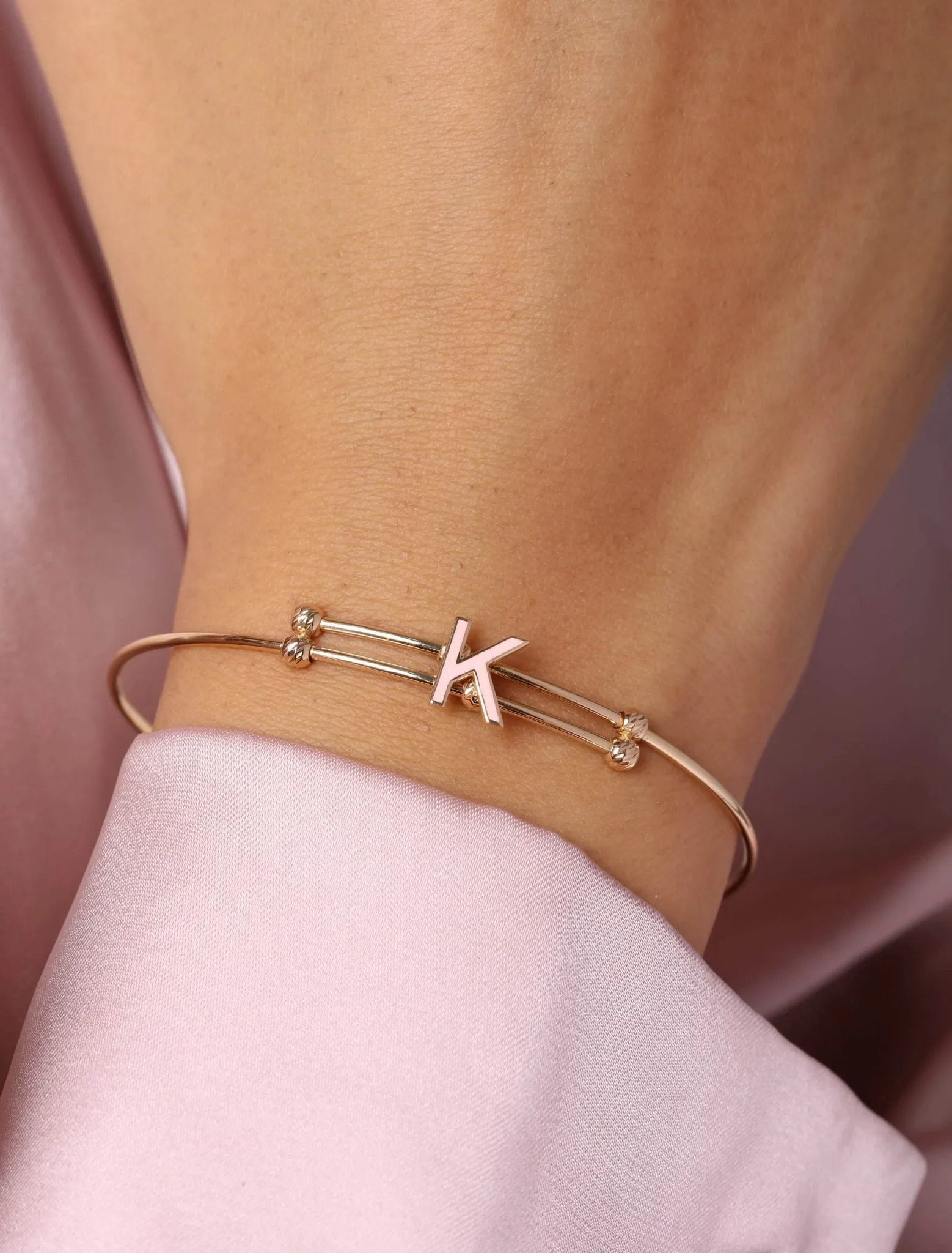 18K Gold Elegant Monogram Enamel Bangle