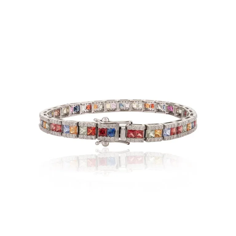 18K Gold Multi Sapphire Tennis Bracelet