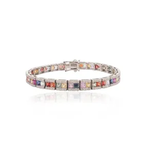 18K Gold Multi Sapphire Tennis Bracelet