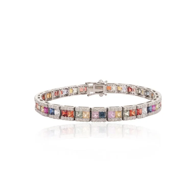 18K Gold Multi Sapphire Tennis Bracelet