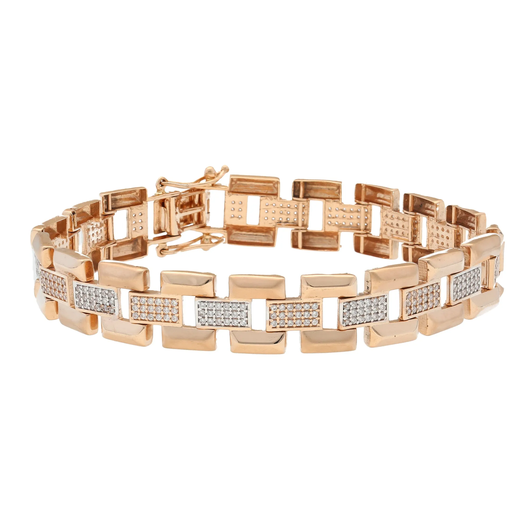 18K Rose Gold & CZ Link Bracelet (22.8gm)