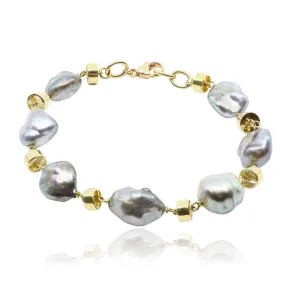 18K YELLOW GOLD KESHI TAHITIAN PEARL BRACELET WITH BARREL SPACERS