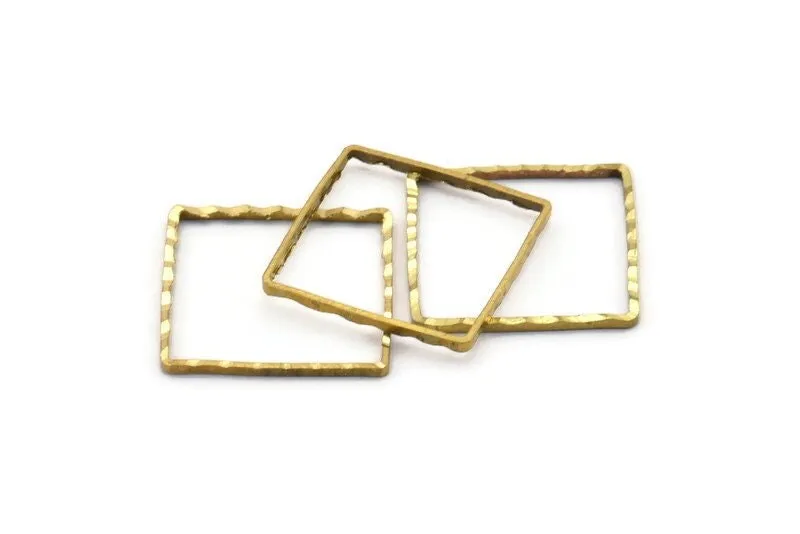 18mm Brass Square , 30 Raw Brass Square Connectors With Faceted One Side (18x1.50mm) N0545