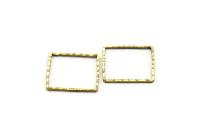 18mm Brass Square , 30 Raw Brass Square Connectors With Faceted One Side (18x1.50mm) N0545