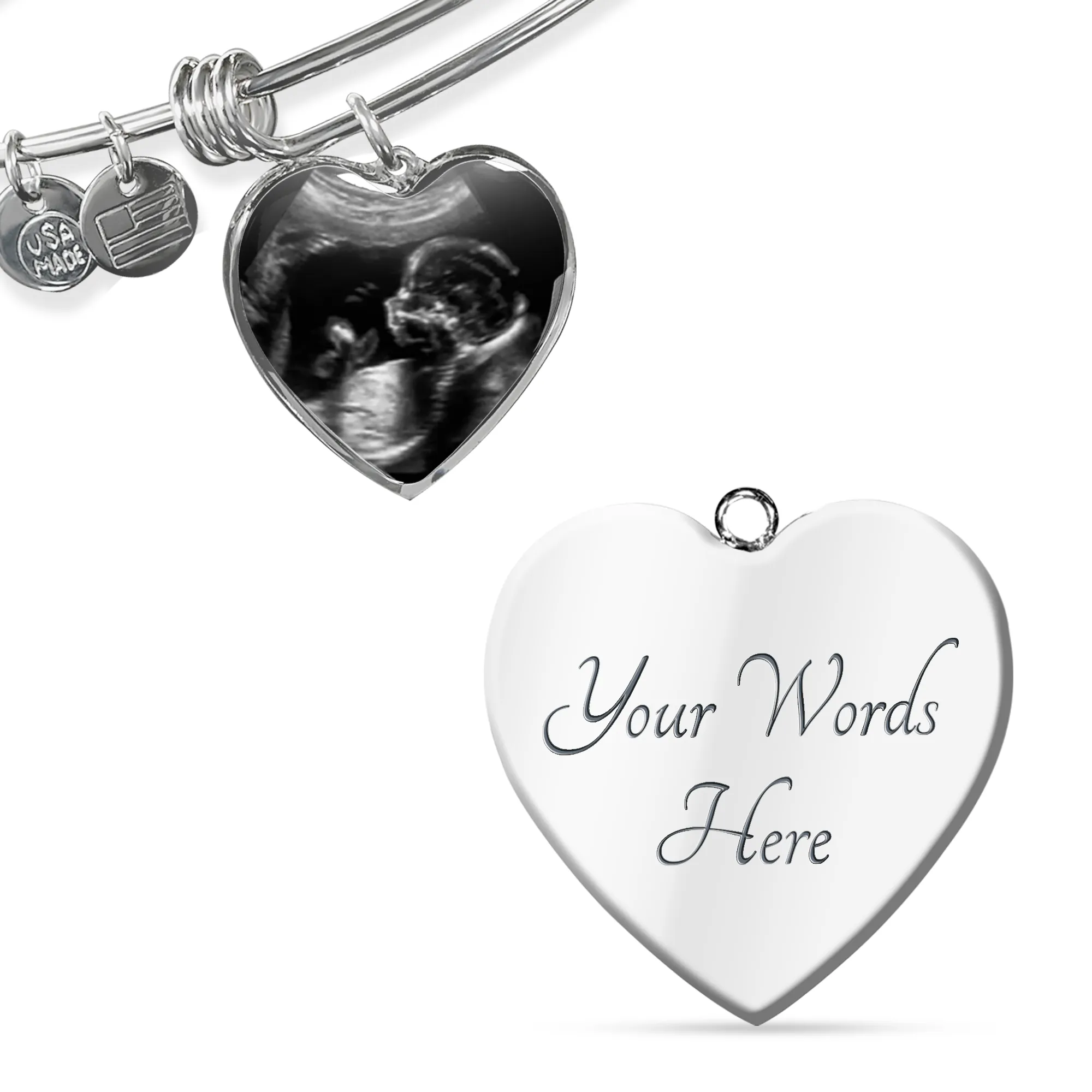 1st Time Mother's Day New Pregnancy Gift, Ultrasound Photo Charm Bangle