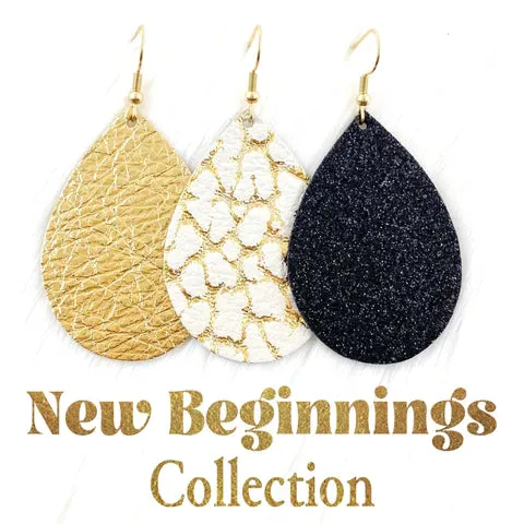 2 New Beginnings Earrings - Metallic Gold Leather