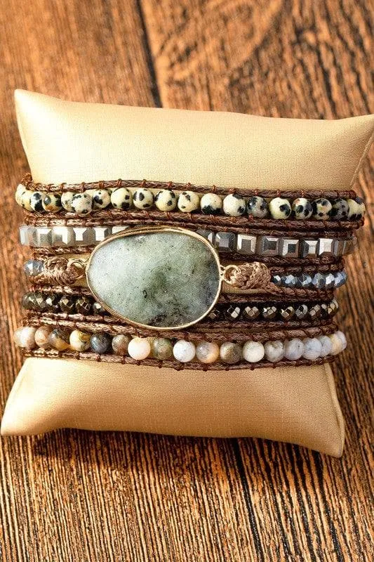 34 inch 5 Wraps Natural Stone Boho Bracelet