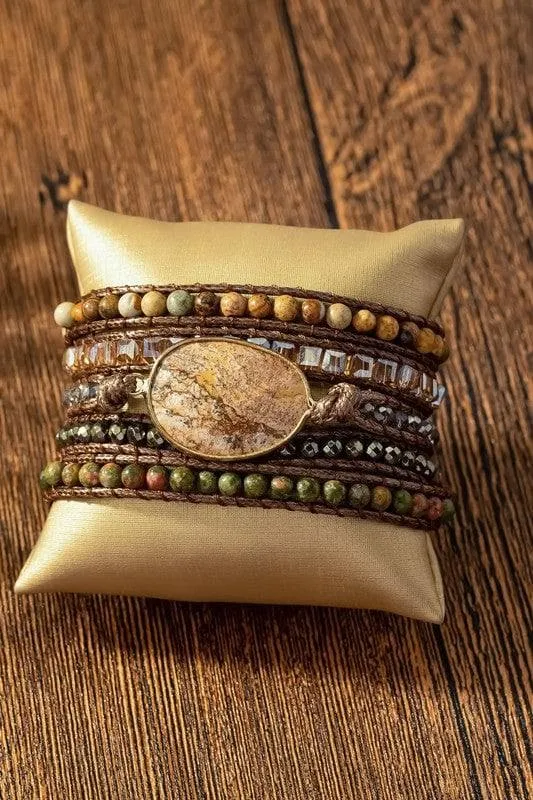 34 inch 5 Wraps Natural Stone Boho Bracelet