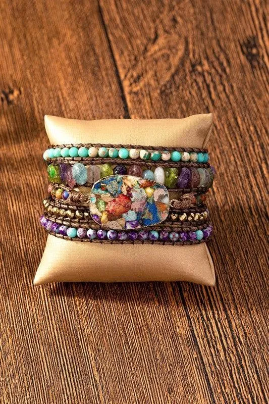 34 inch 5 Wraps Natural Stone Boho Bracelet