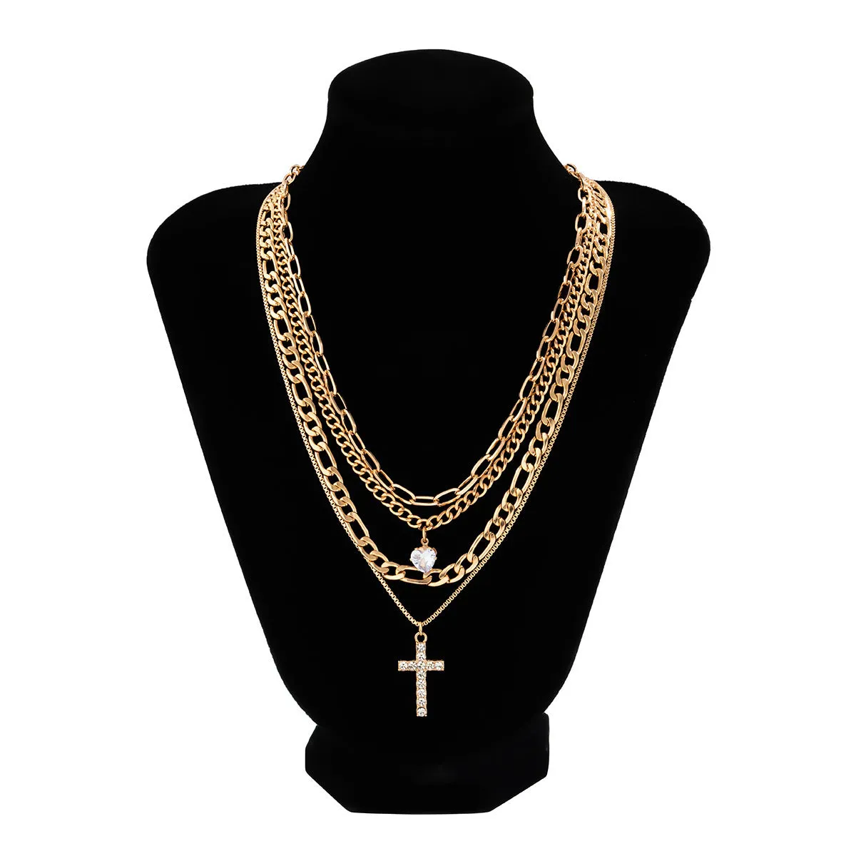 3pcs/4pcs Retro Exaggerated Cross Water Drop Shape Zircon Multilayer Necklace Set For Women Girls Jewelry Gift