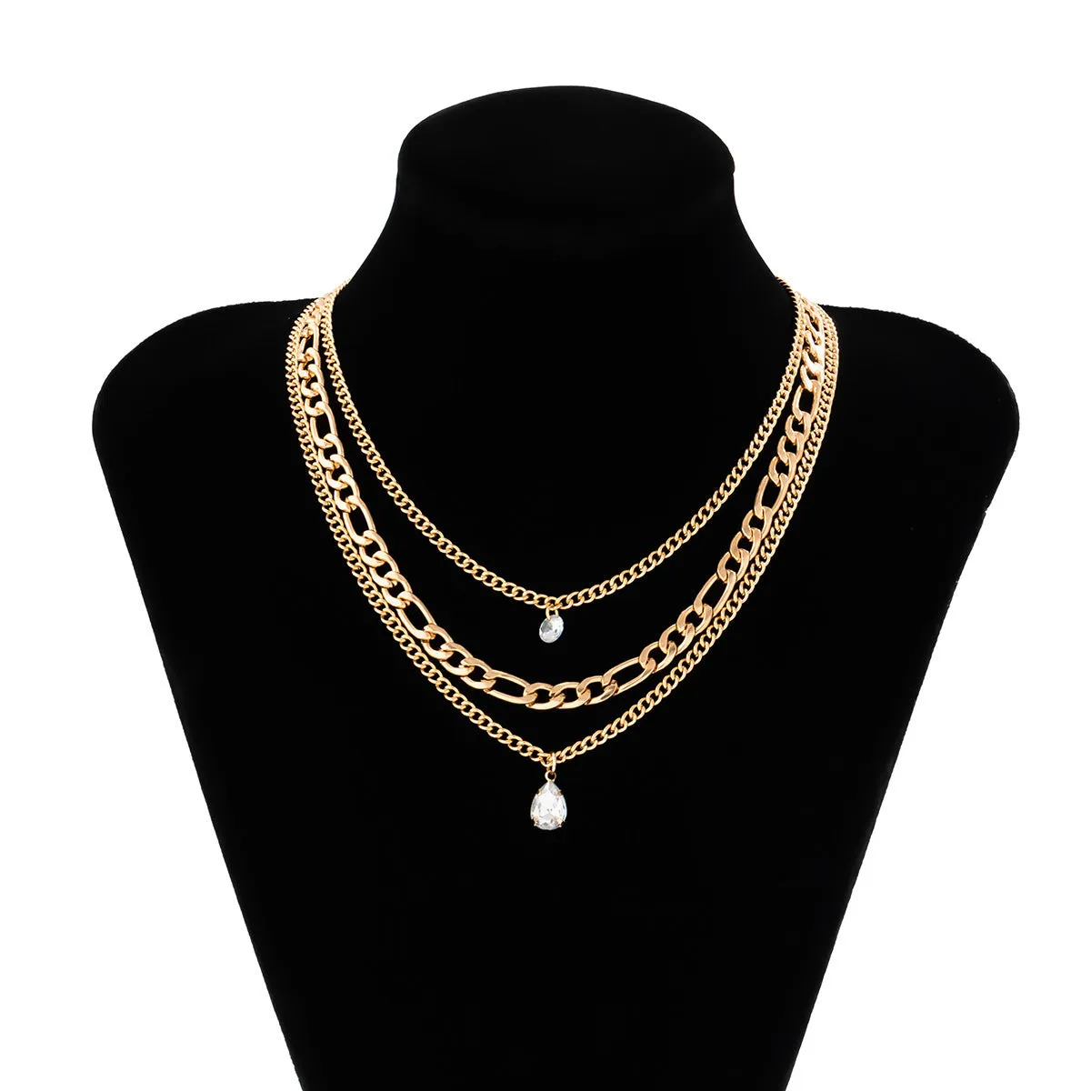 3pcs/4pcs Retro Exaggerated Cross Water Drop Shape Zircon Multilayer Necklace Set For Women Girls Jewelry Gift