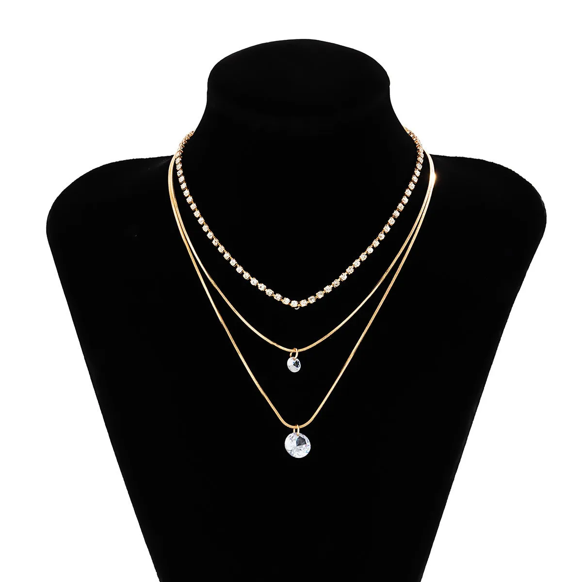 3pcs/4pcs Retro Exaggerated Cross Water Drop Shape Zircon Multilayer Necklace Set For Women Girls Jewelry Gift