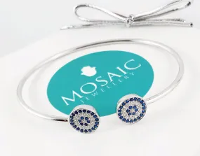 925 Silver Blue Eye Bangle Rhodium Plated