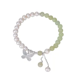 925 Silver Green Jade Butterfly Bracelet