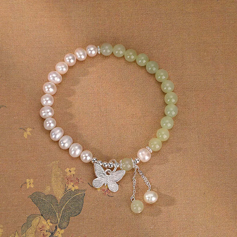 925 Silver Green Jade Butterfly Bracelet