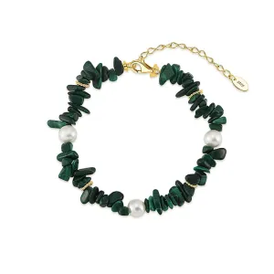 925 Silver Malachite Beaded Bracelet