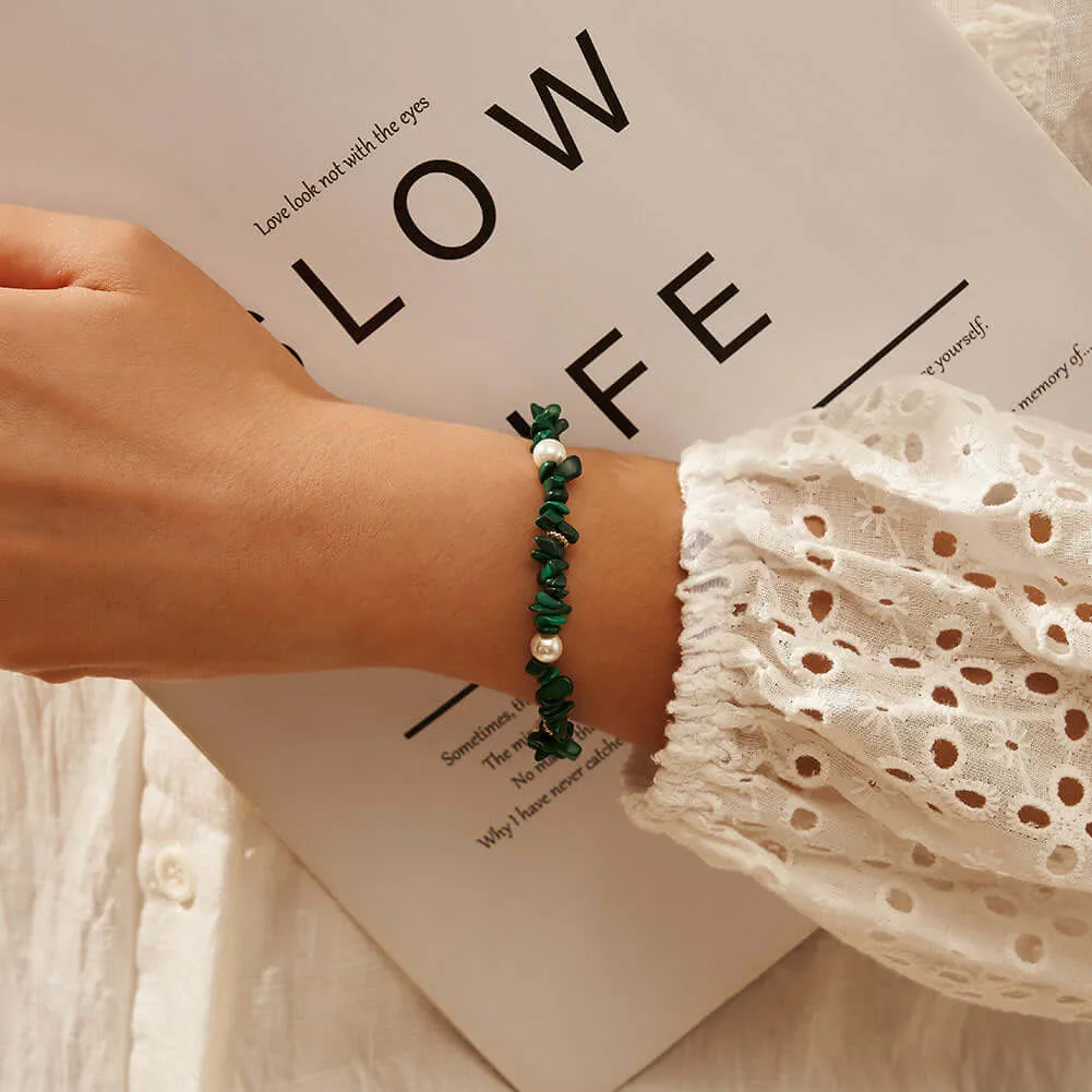 925 Silver Malachite Beaded Bracelet