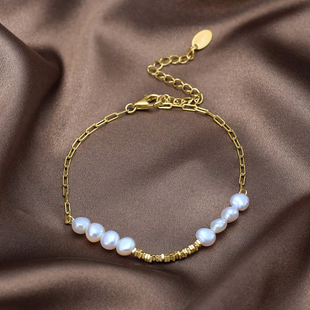 925 Silver Natural Baroque Pearl Circle Bracelet