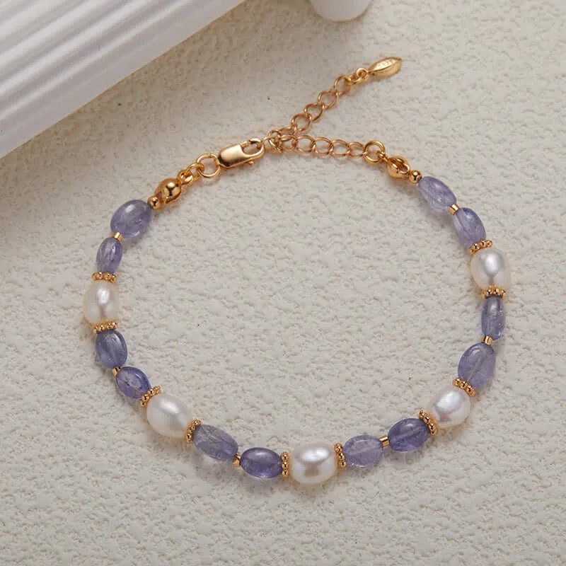 925 Silver Natural Tanzanite Pearl Bracelet