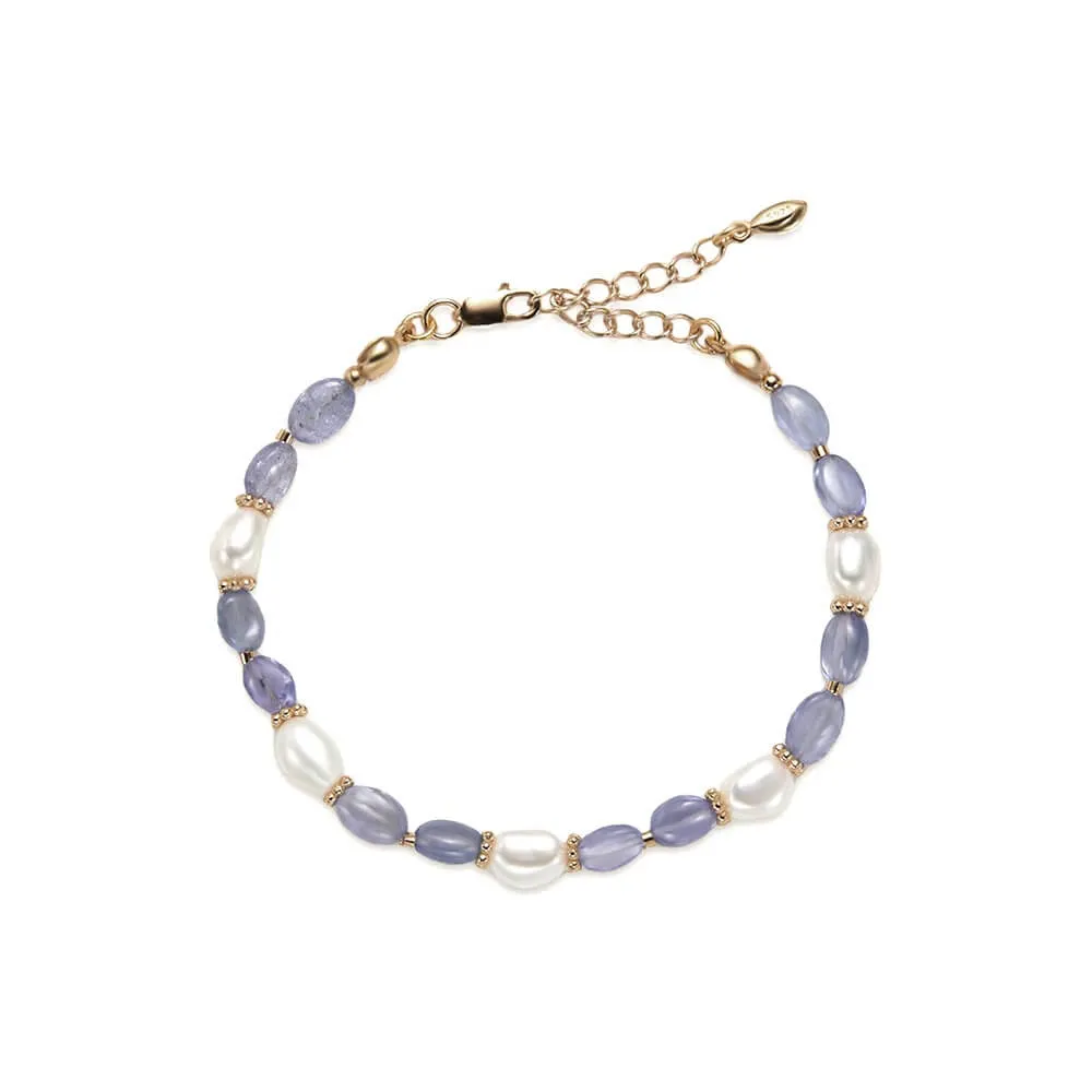 925 Silver Natural Tanzanite Pearl Bracelet