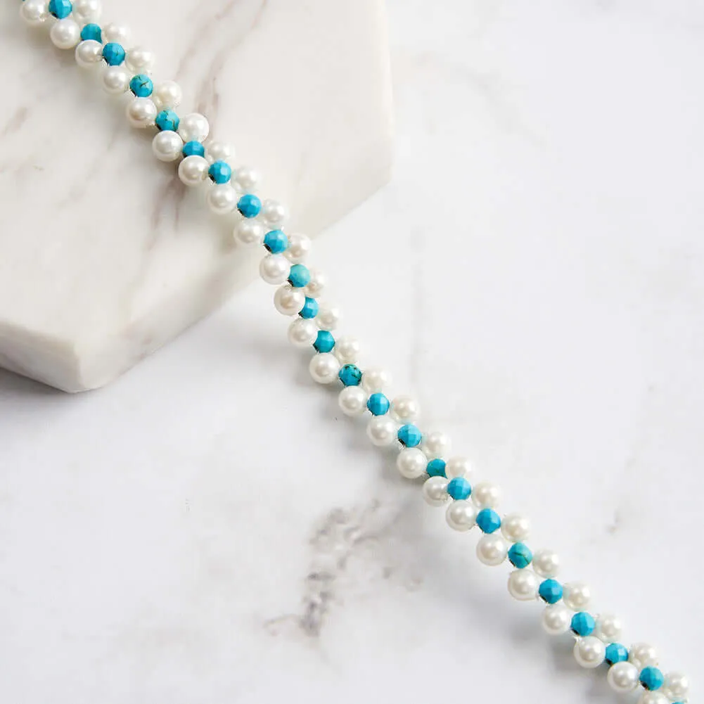 925 Silver Turquoise Pearl Beaded Bracelet