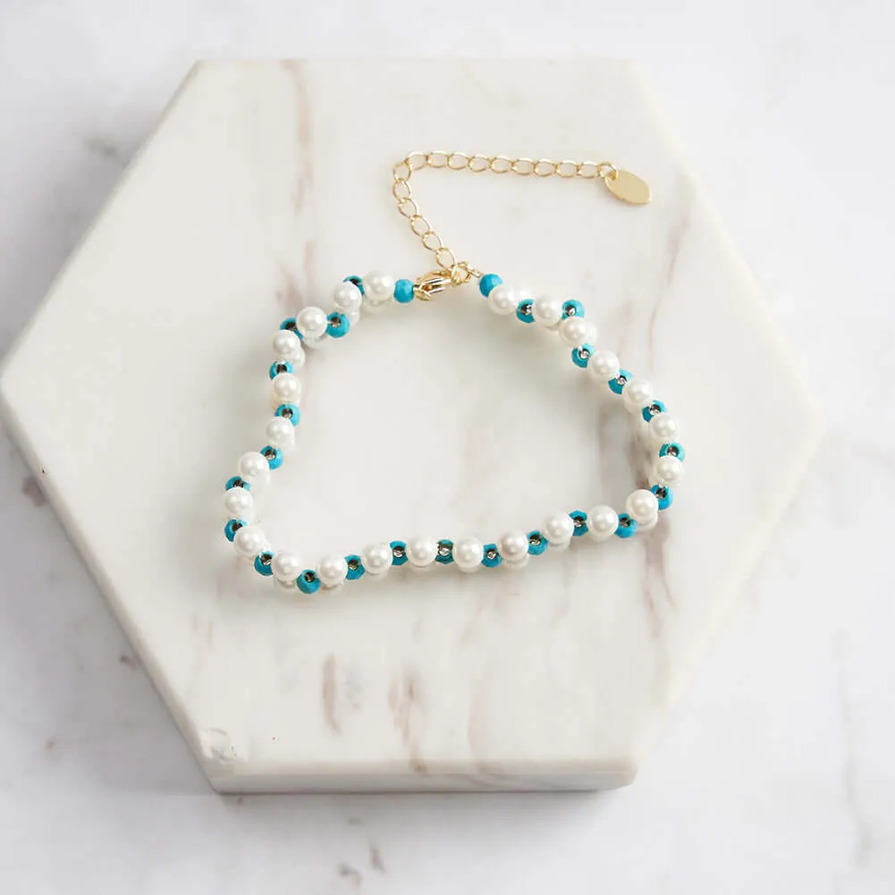 925 Silver Turquoise Pearl Beaded Bracelet