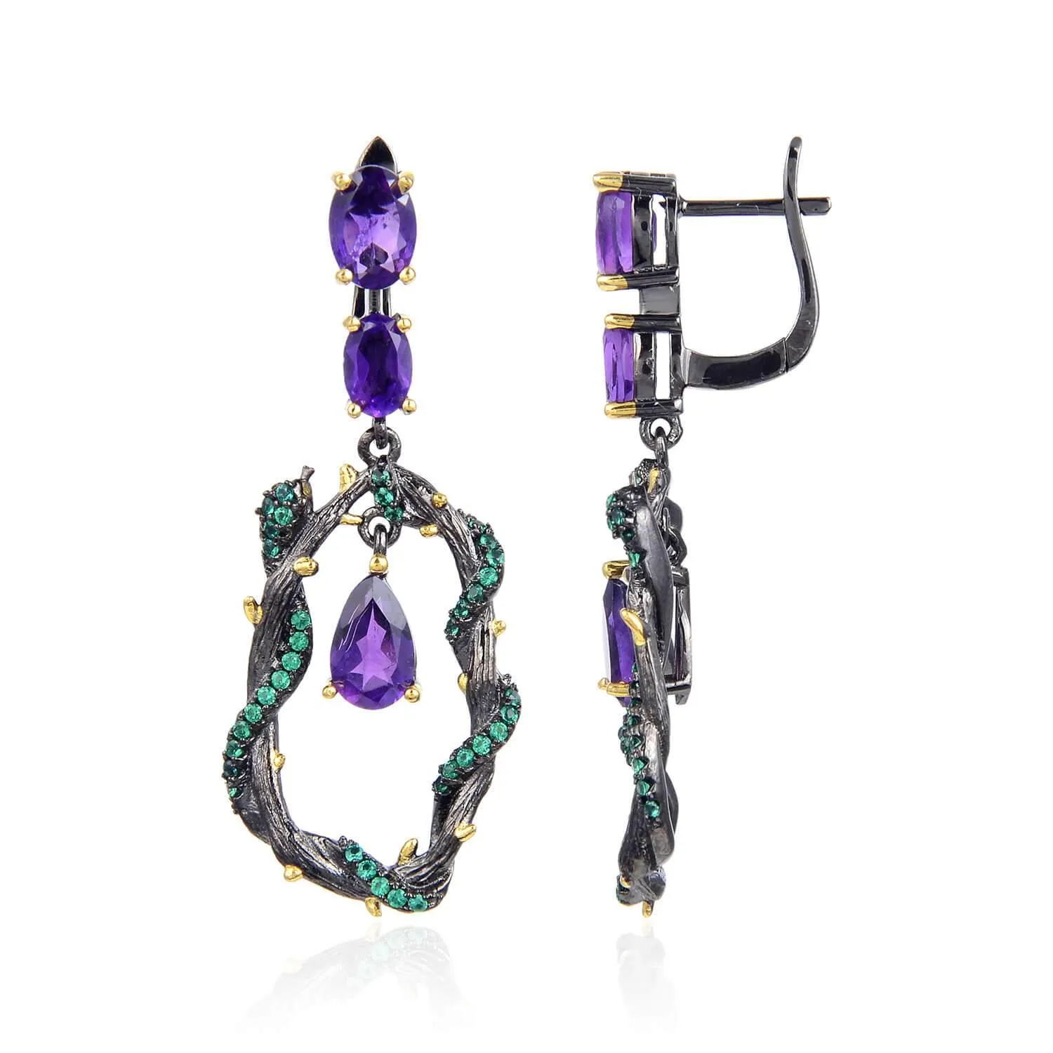 Amethyst Dangling Snake Earrings