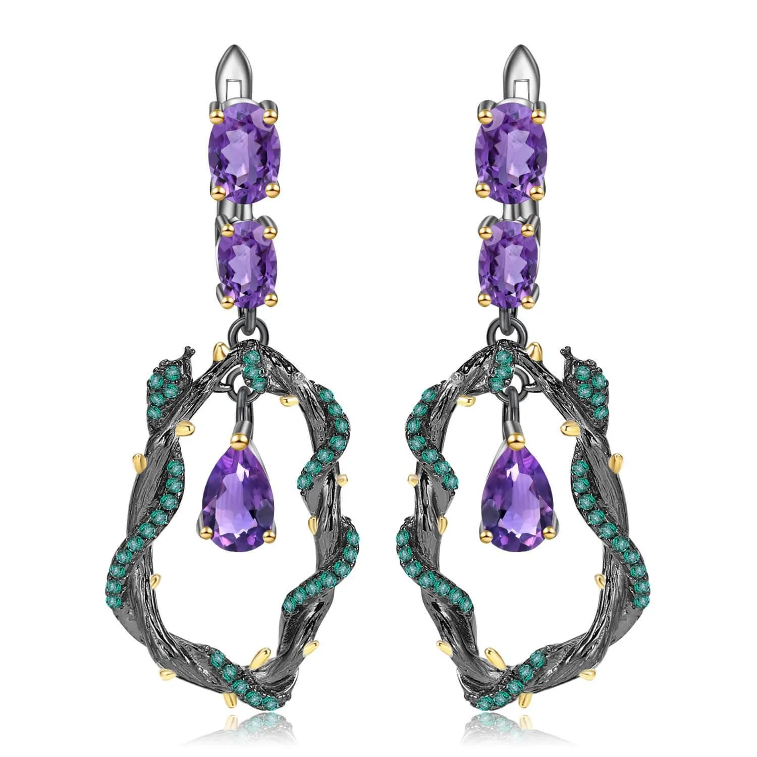 Amethyst Dangling Snake Earrings