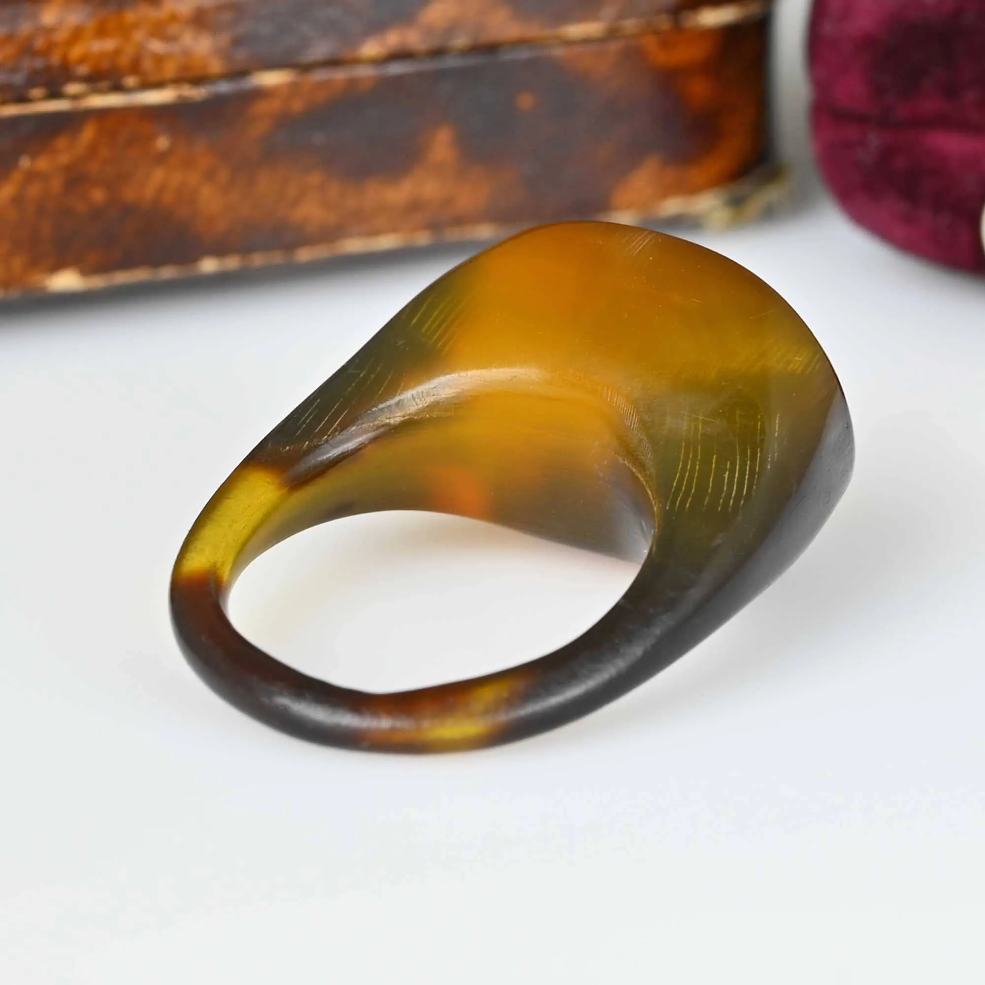 Antique Victorian Rare Carved Tortoise Shell Ring