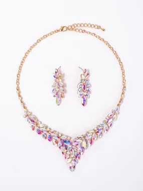 Ariana Crystal Gemstone Cluster V-Shaped Necklace Set