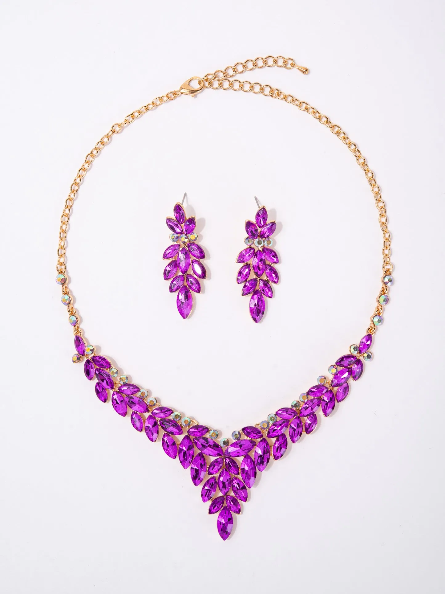 Ariana Crystal Gemstone Cluster V-Shaped Necklace Set