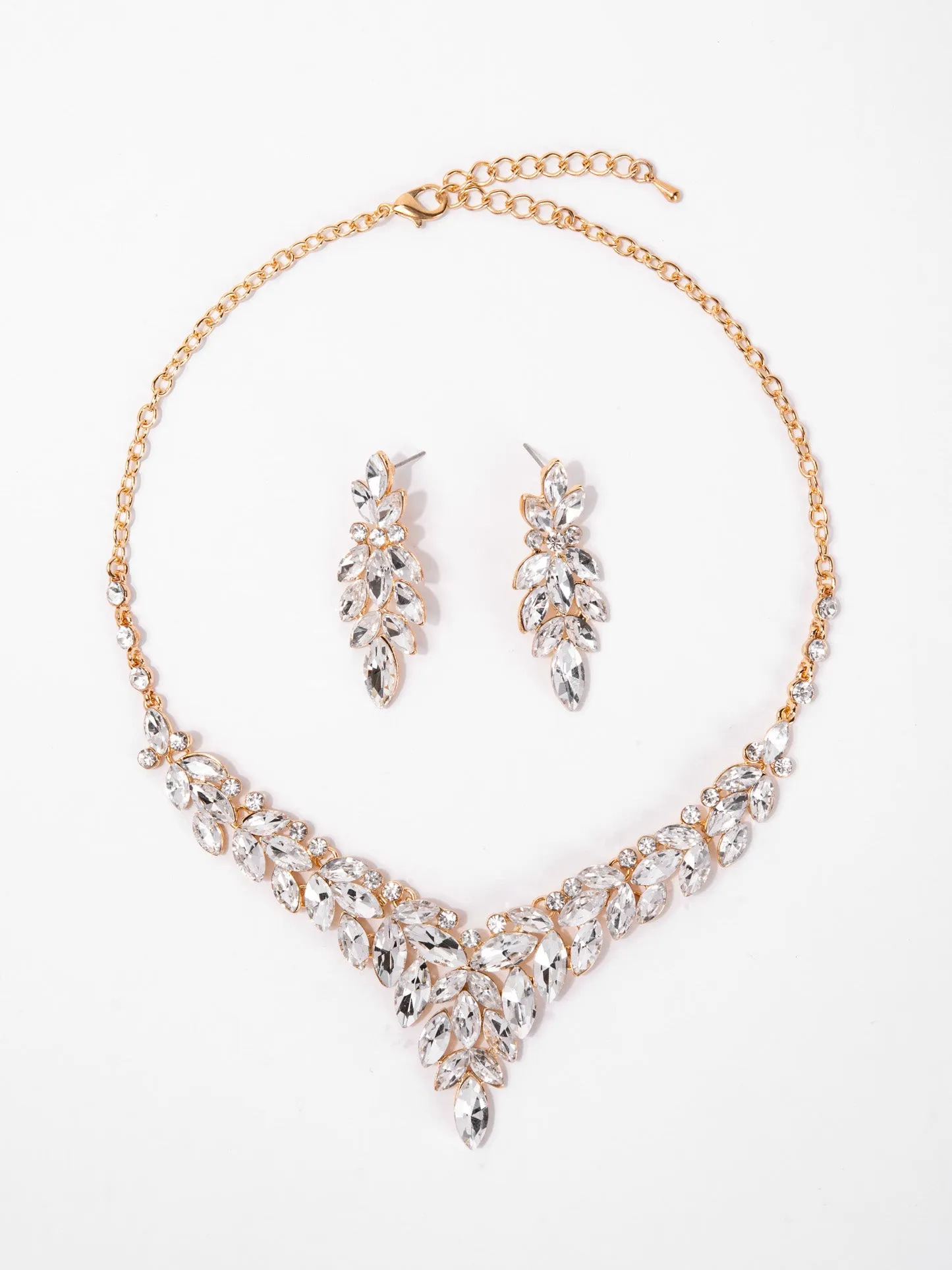 Ariana Crystal Gemstone Cluster V-Shaped Necklace Set