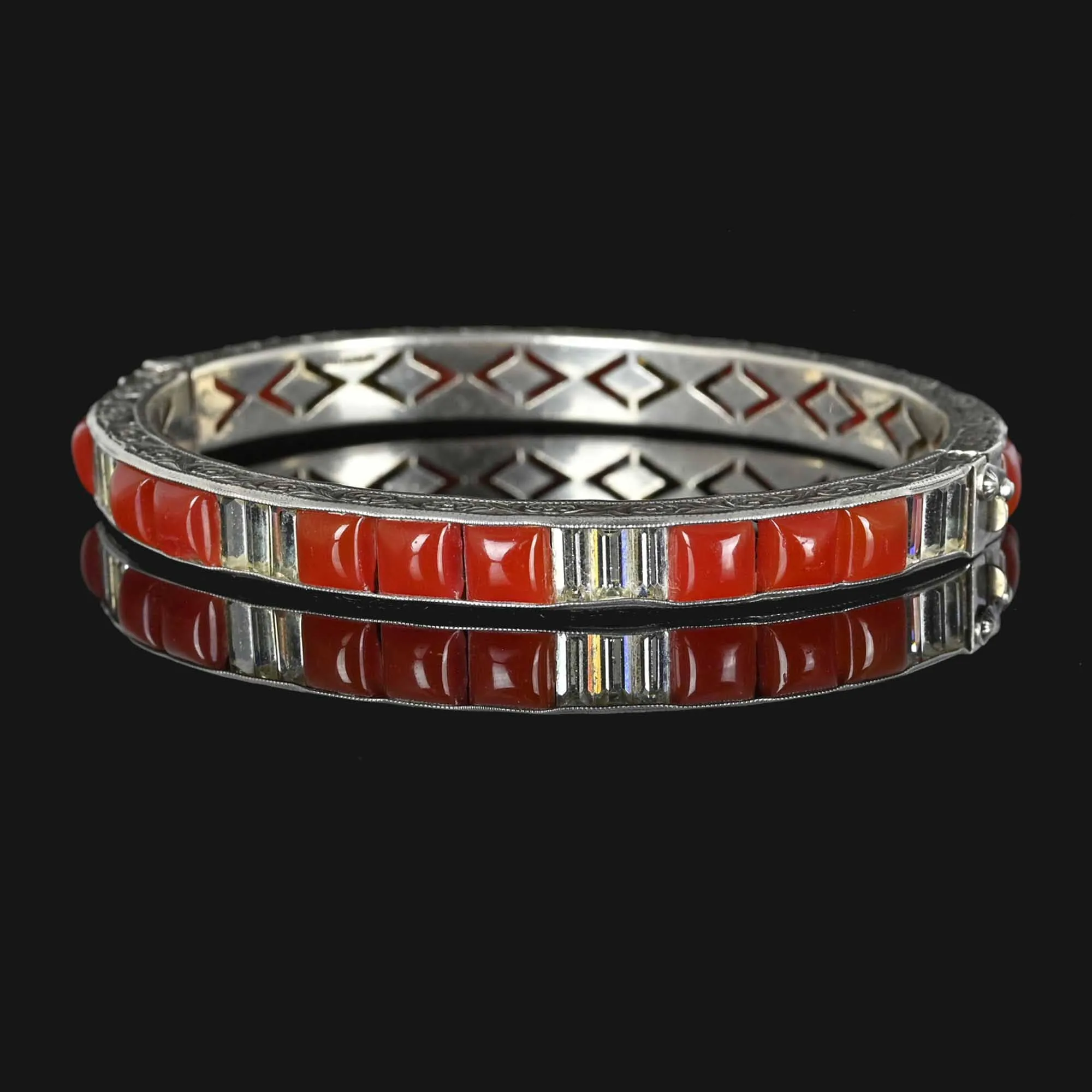 Art Deco Silver Carnelian Crystal Bracelet Bangle