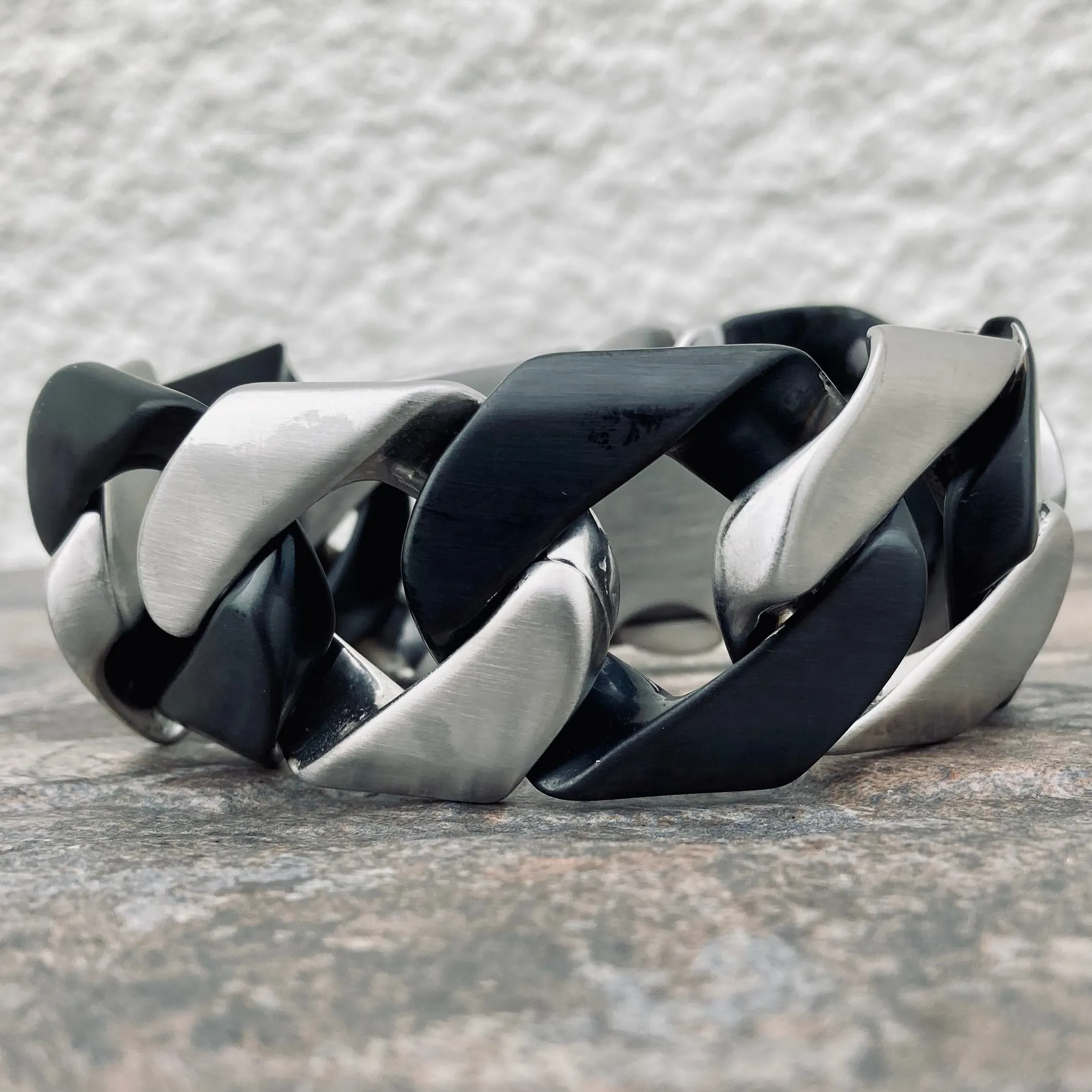 Bagger Bracelet - 2 Tone Brushed Silver/Matte Black - 1.25 Wide - The Classic - B17