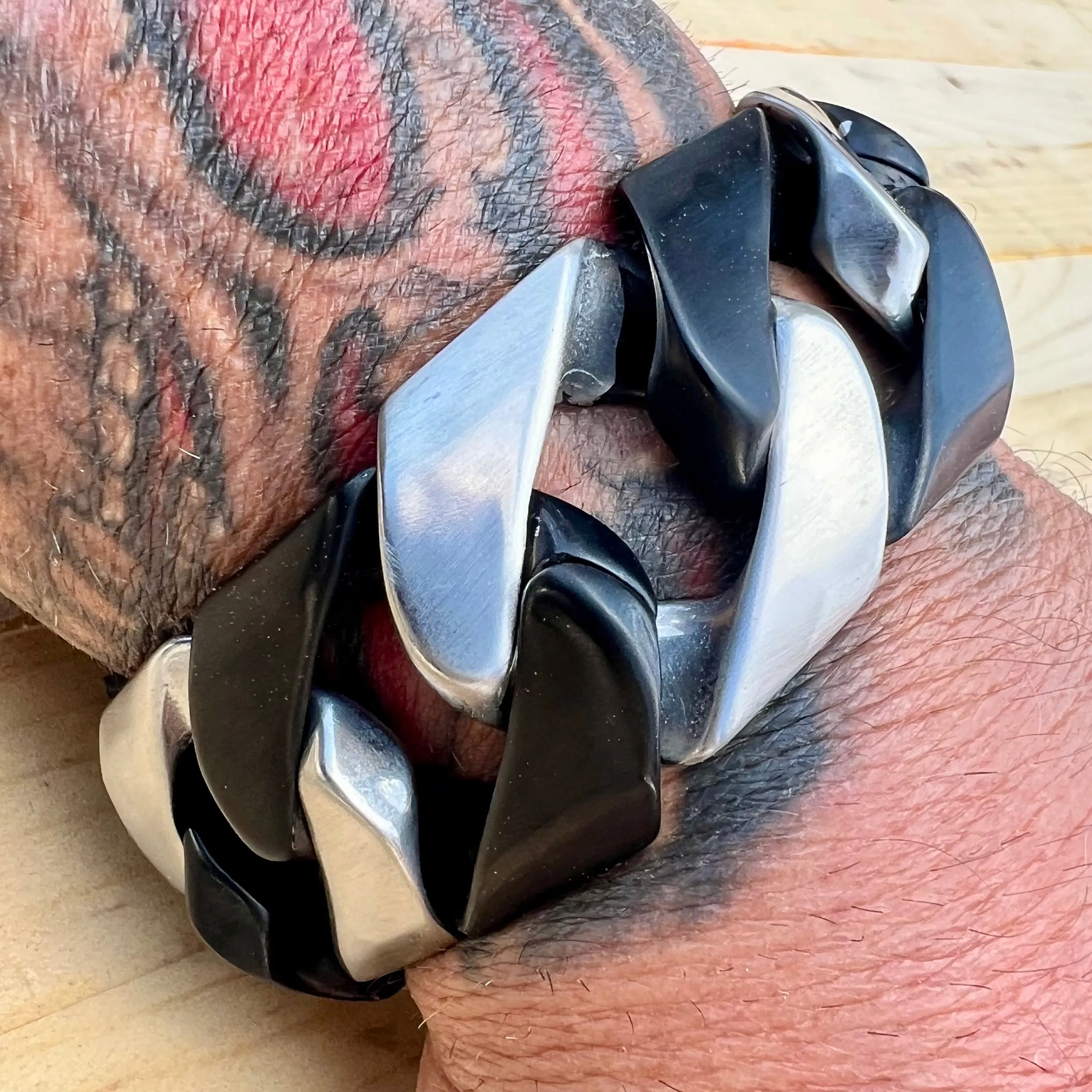 Bagger Bracelet - 2 Tone Brushed Silver/Matte Black - 1.25 Wide - The Classic - B17