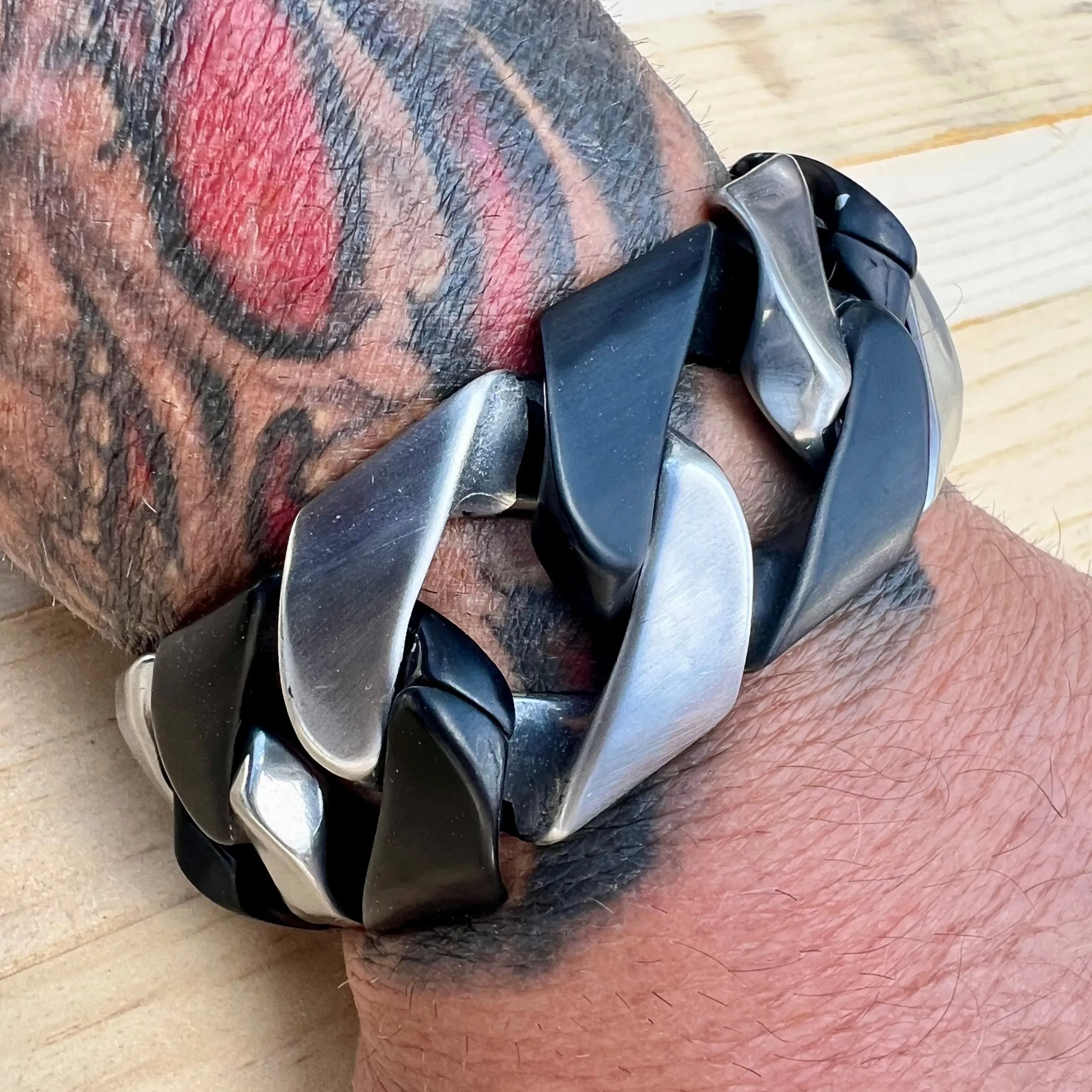 Bagger Bracelet - 2 Tone Brushed Silver/Matte Black - 1.25 Wide - The Classic - B17