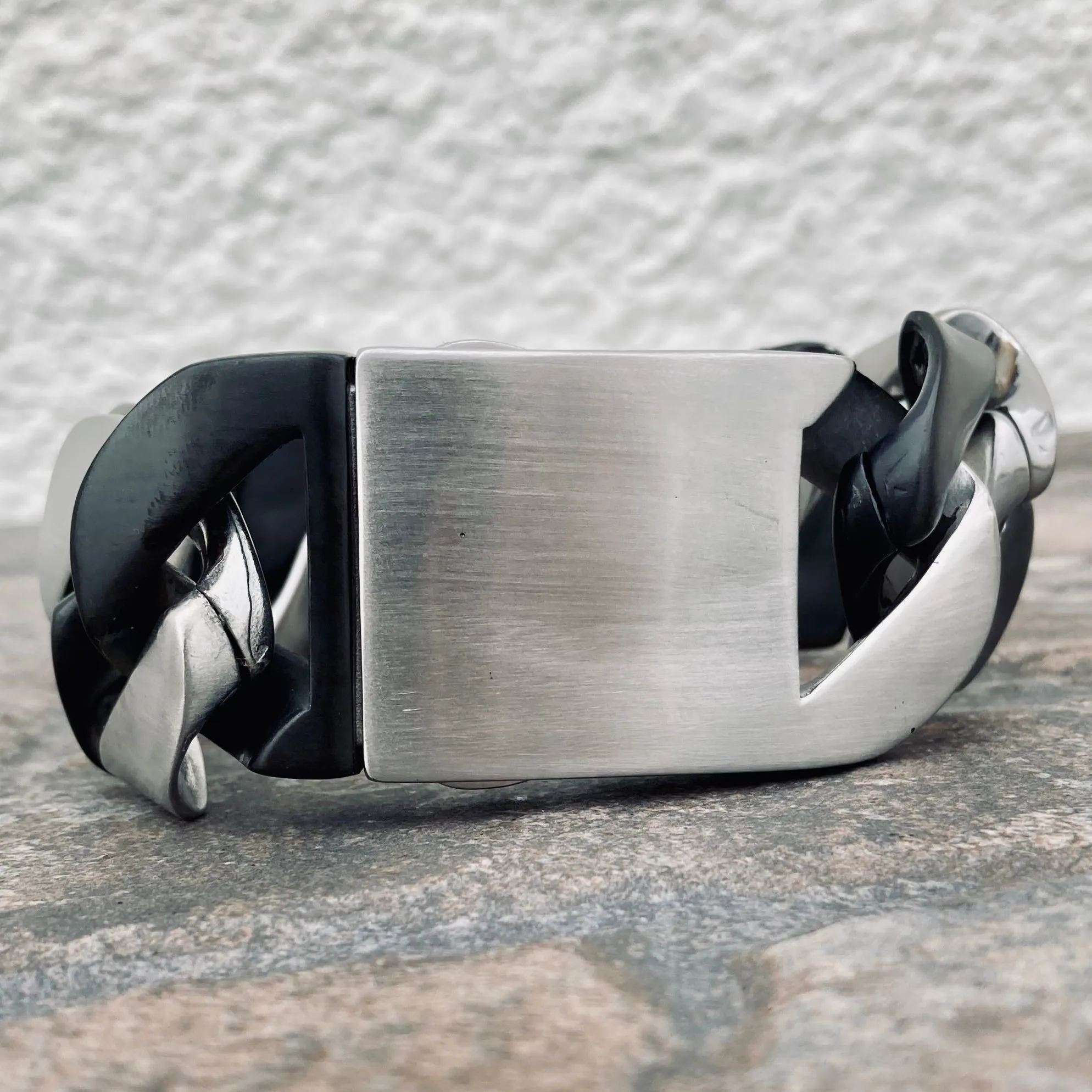 Bagger Bracelet - 2 Tone Brushed Silver/Matte Black - 1.25 Wide - The Classic - B17