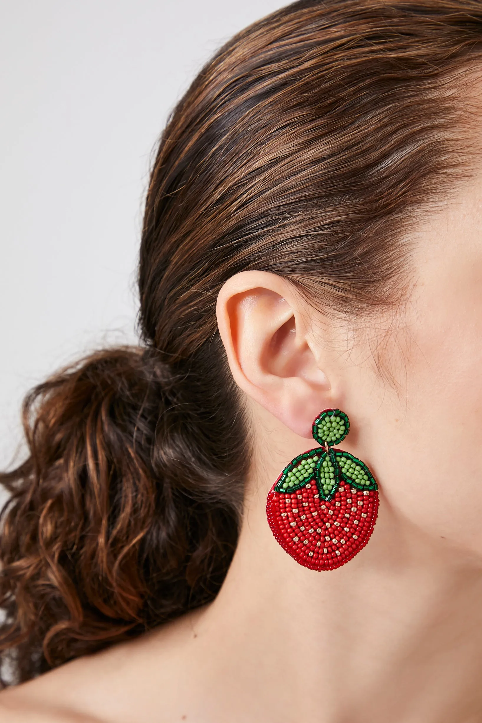 Beaded Strawberry Drop Earrings