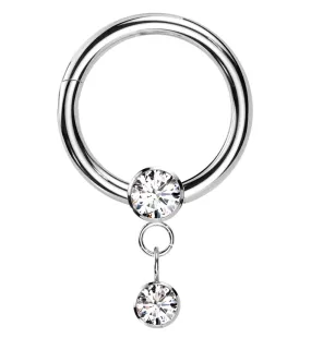 Bezel Clear CZ Dangle Hinged Segment Ring