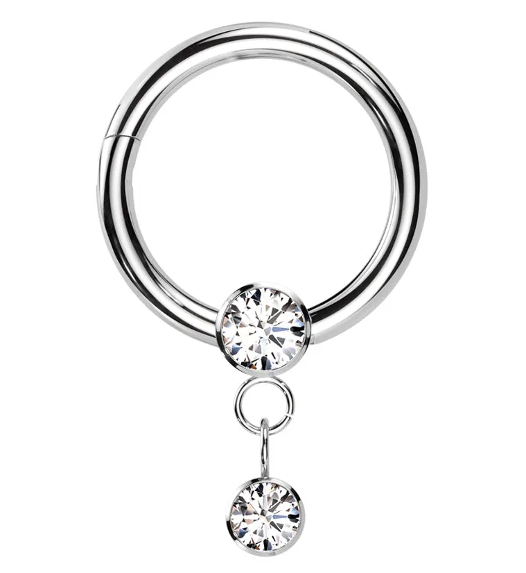 Bezel Clear CZ Dangle Hinged Segment Ring