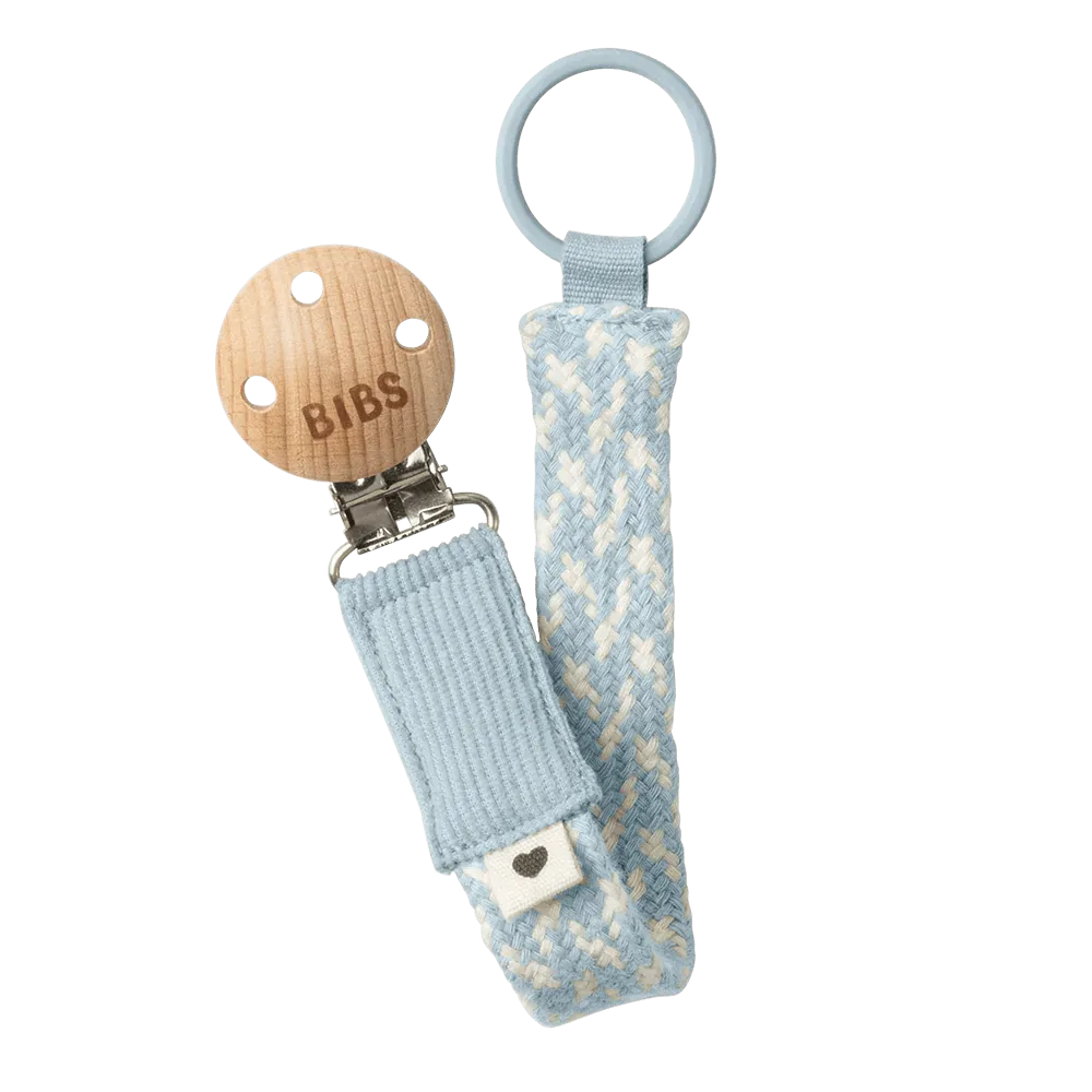 BIBS Pacifier Clip (Braided) - Baby Blue/Ivory