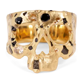 Black & White Confetti Skull Ring with Diamonds - Size 10 - 11498